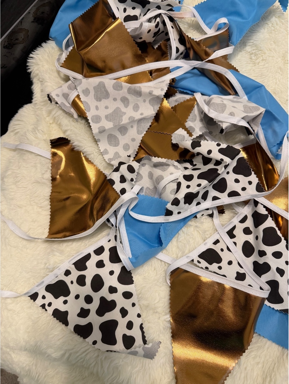 Cow Print and Blue Gold Pennant Banner